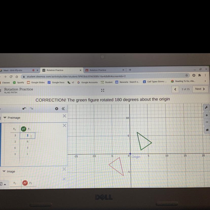 The green figure rotated 180 degrees about the origin-example-1