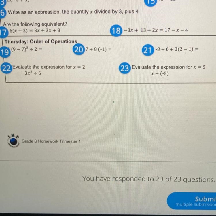 22 Evaluate the expression for x = 2 3x2 + 6 23 Evaluate the expression for x = 5 x-example-1