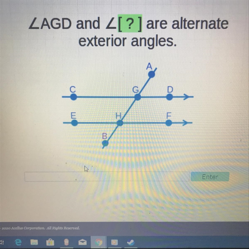 AGD and [ ? ] are alternate exterior angles-example-1