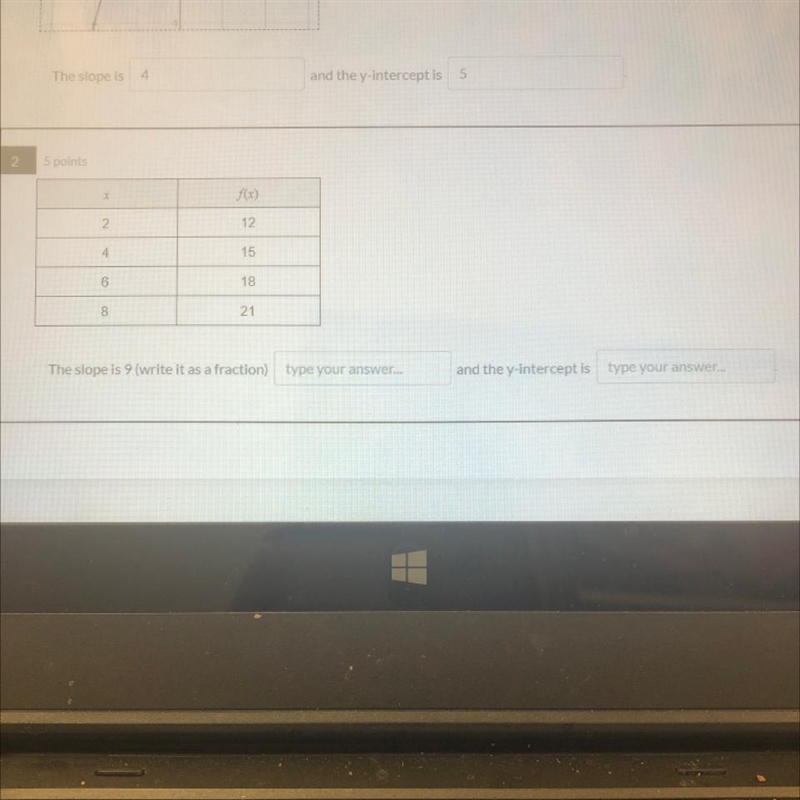 The slope is 9 (write it as a fraction ) ———and the y intercept is ———-example-1