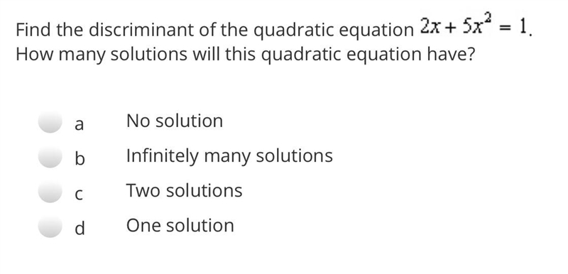 PLEASE HELP!!!!Question 3 (1 point) Find the discriminant of the quadratic equation-example-1