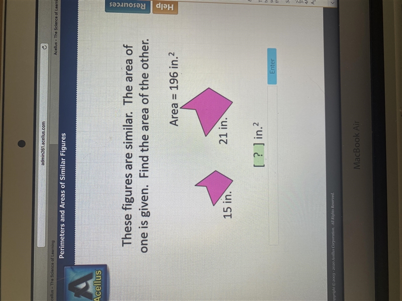 Please help me find how to solve . The area of one is 196 with a side length of 21 in-example-1