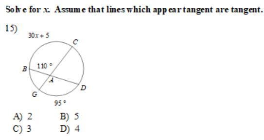 Solve for x. Assume that lines which appear tangent are tangent. See photo.-example-1