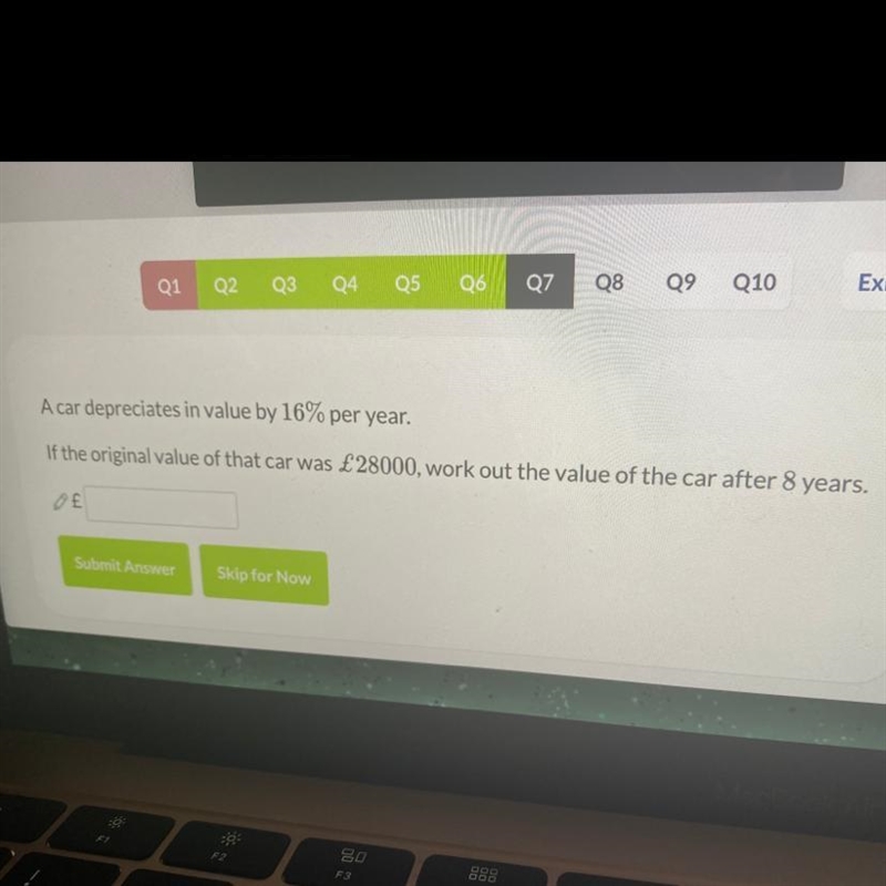 A car depreciates in value by 16% per year. If the original value of that car was-example-1