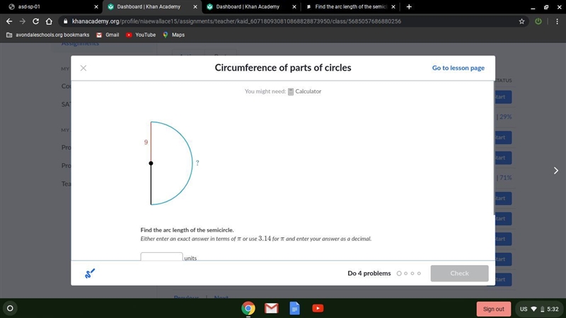 Find the arc length of the semicircle. Either enter an exact answer in terms of \pi-example-1