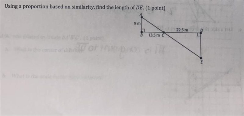 Using a Proportion based on similarity,find the length of DE. PLEASE HELP OMG-example-1