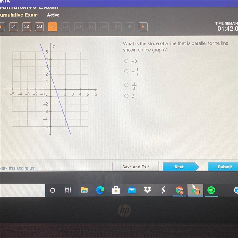 What is the slope of a line that is parallel to the line shown on the graph? -3 2. O-example-1