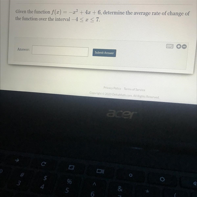 I’m being timed !!! Given the function f(x) = -x^2 + 4x + 6, determine the average-example-1