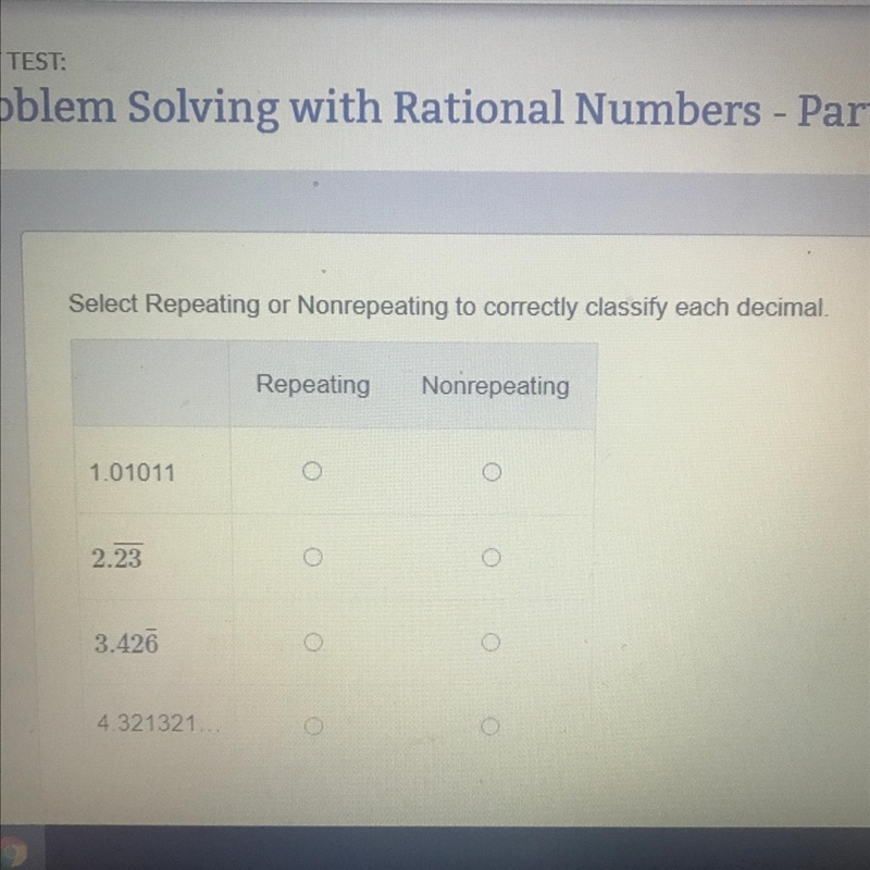 Select repeating or nonrepeating to correctly classify each decimal-example-1