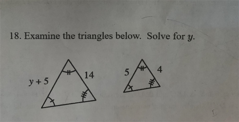 Examine the triangles below. Solve for y.-example-1