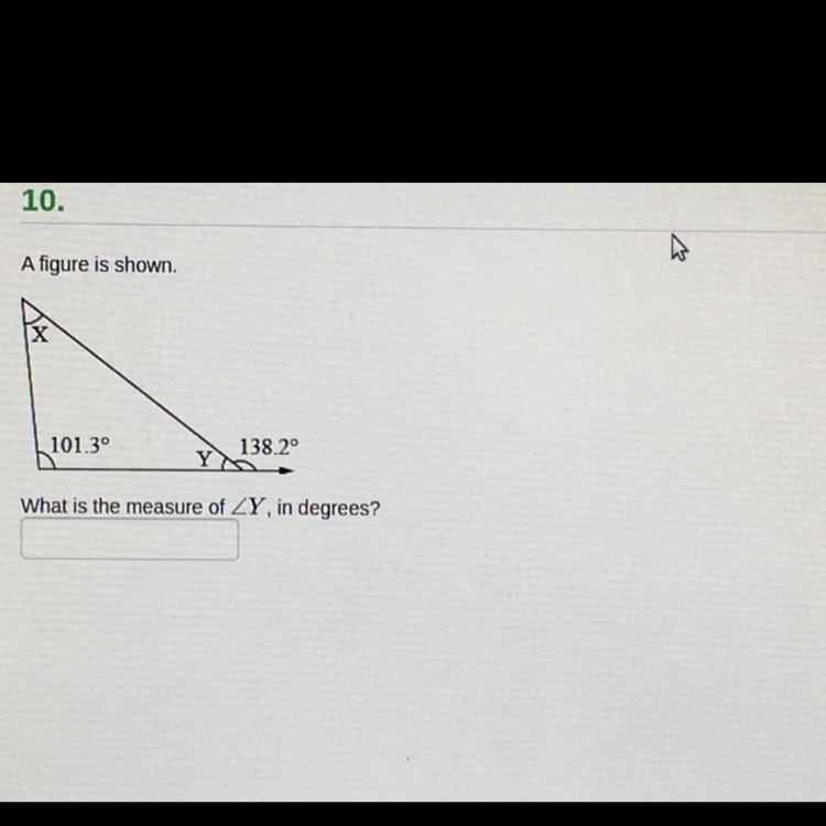 A figure is shown. What is the measure of Y, in degrees?-example-1