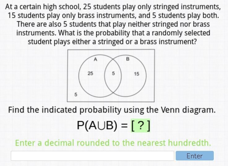 [50 Points] At a certain high school, 25 students play only stringed instruments, 15 students-example-1