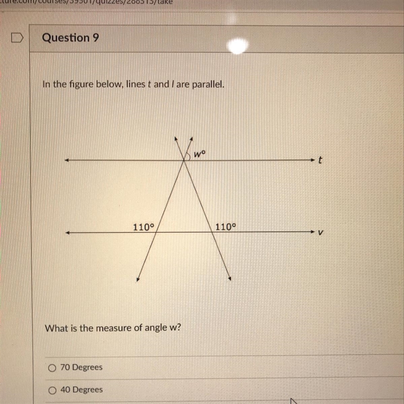 In the figure below, lined t and l are parallel. what is the measurement of angle-example-1