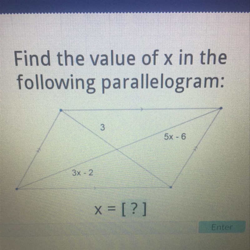 Find the value of x in the following parallelogram-example-1