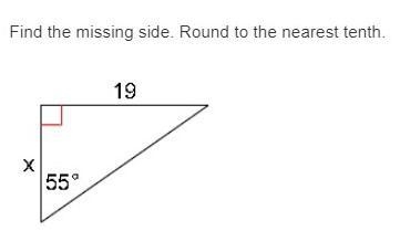 Find the missing side. Round to the nearest tenth. A. 13.3 B. 11.3 C. 16.8 D. 27.1-example-1