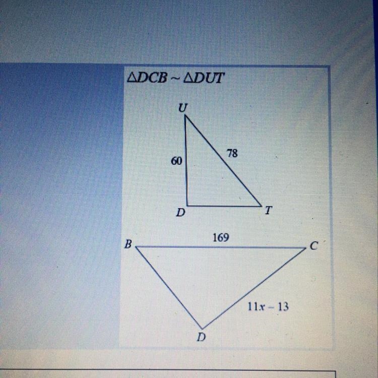 Solve for x the triangles are similar-example-1