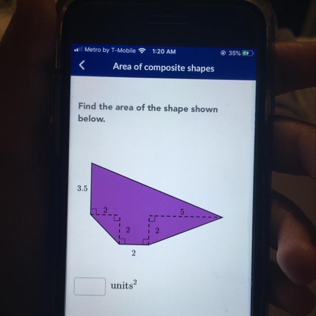 Find the area of the shape shown below.-example-1