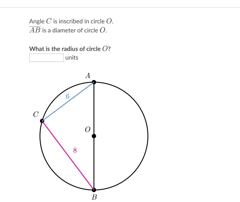 Angle CCC is inscribed in circle OOO. \overline{AB} AB start overline, A, B, end overline-example-1