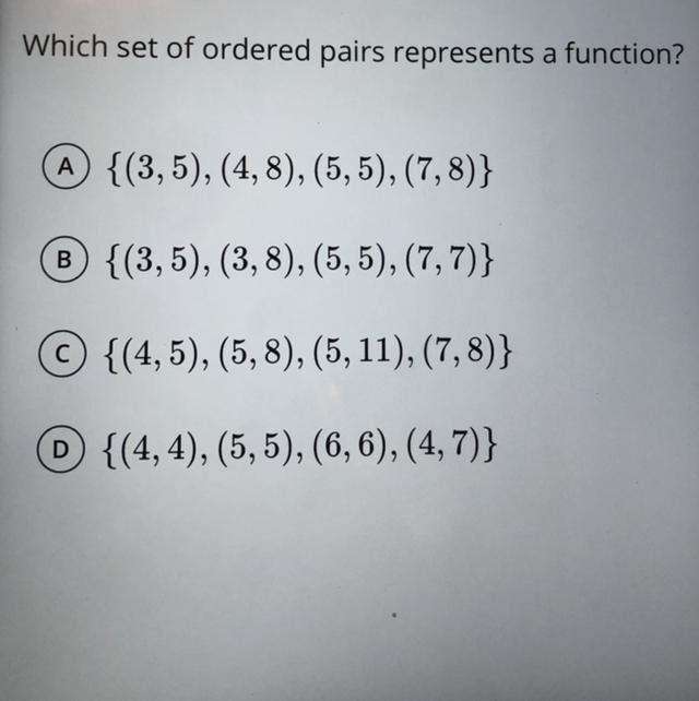 Which set of ordered pairs represents a function?-example-1