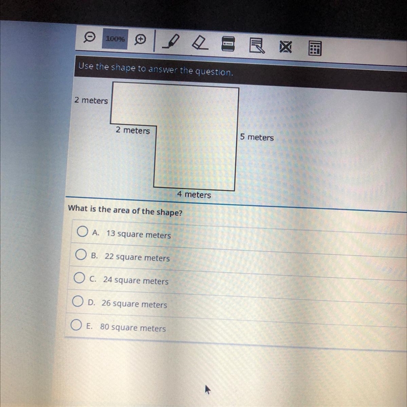 2 meters 2 meters 5 meters 4 meters What is the area of the shape?-example-1