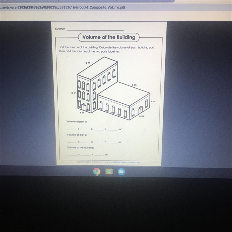 Nome: Volume of the Building Find the volume of the building. Calculate the volume-example-1