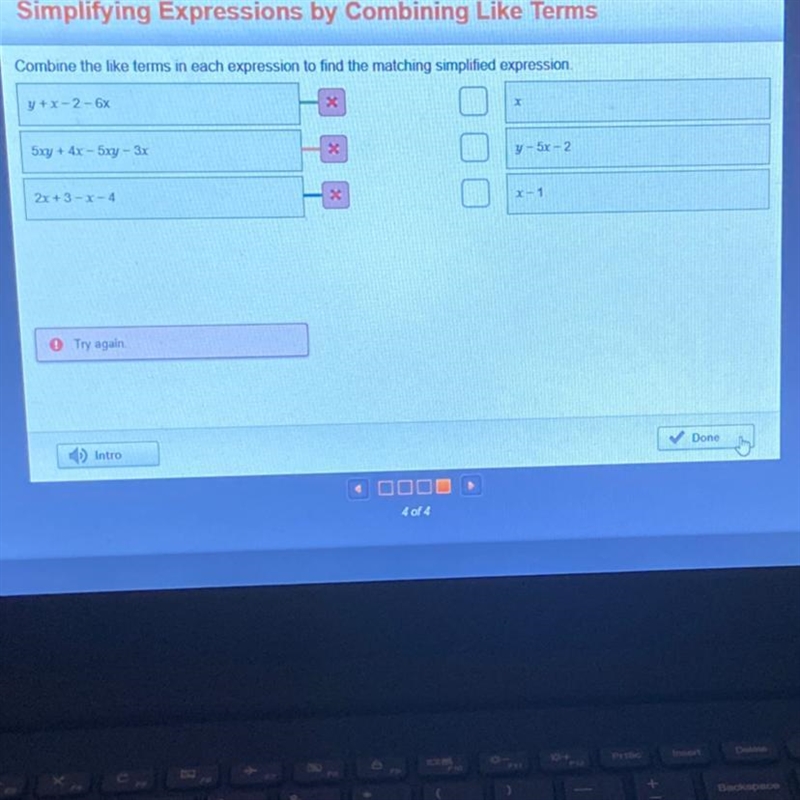 Combine the like terms in each expression to find the matching simplified expression-example-1