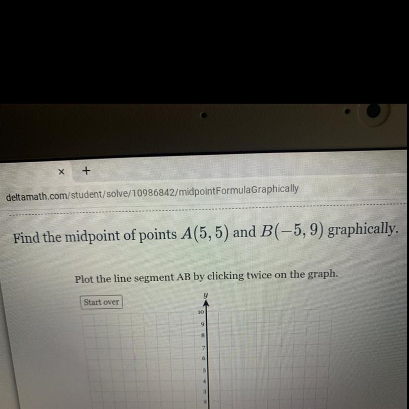 Find the midpoint of point A(5,5) and B(-5,9) graphically-example-1