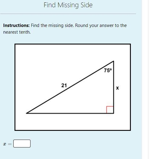 Find the missing side. Round your answer to the nearest tenth.-example-1