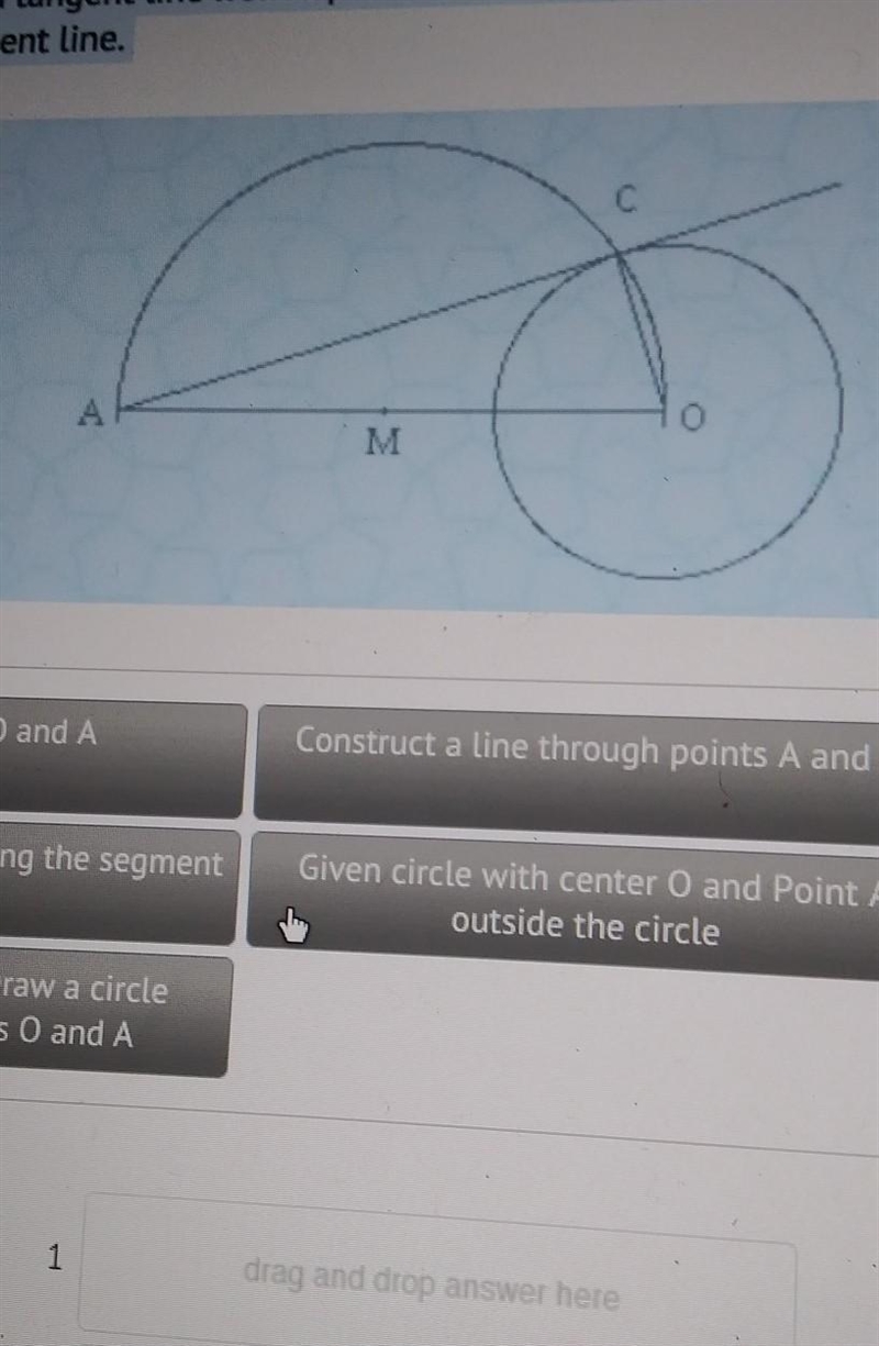 Construct a Tangent Line The image shows the construction of a tangent line from a-example-1