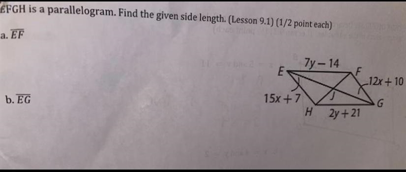 EFGH is a parallelogram. Find the given side length. Please help-example-1