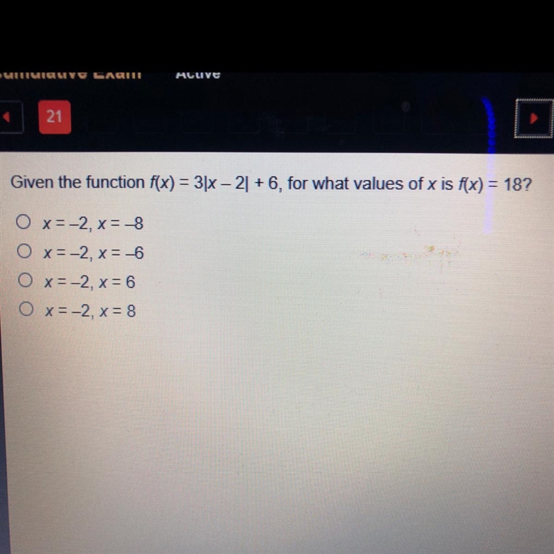 Given the function f(x) = 3x - 21 +6, for what values of x is f(x) = 18?-example-1