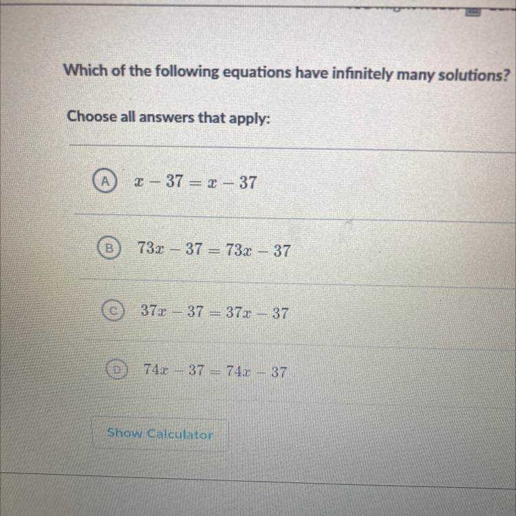 Which of the following equations have infinitely many solutions-example-1