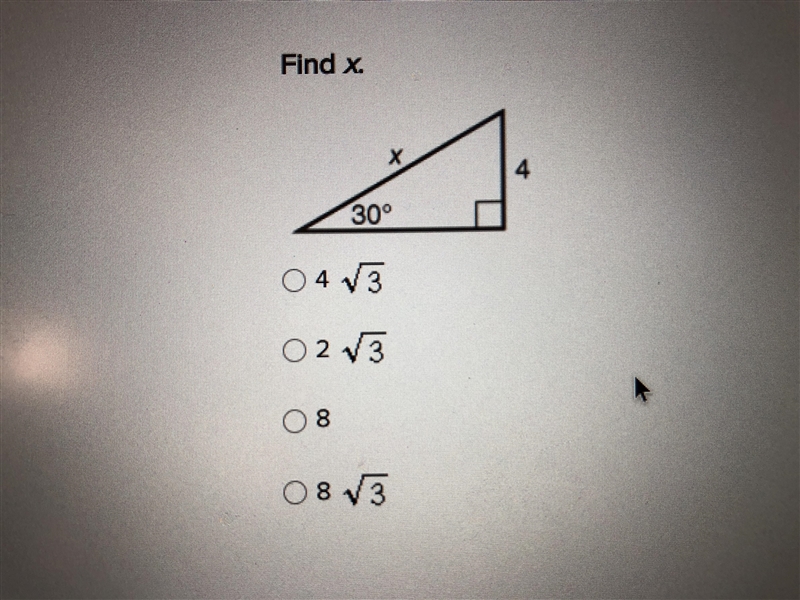 Find x 4sqrt3 2sqrt3 8 8sqrt3-example-1