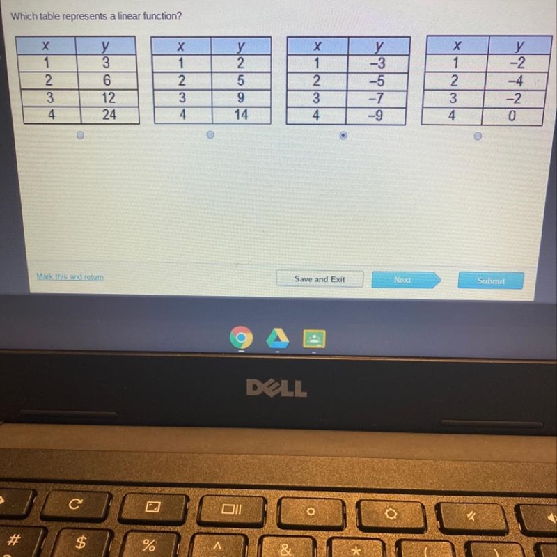 Which table represents a linear function?-example-1