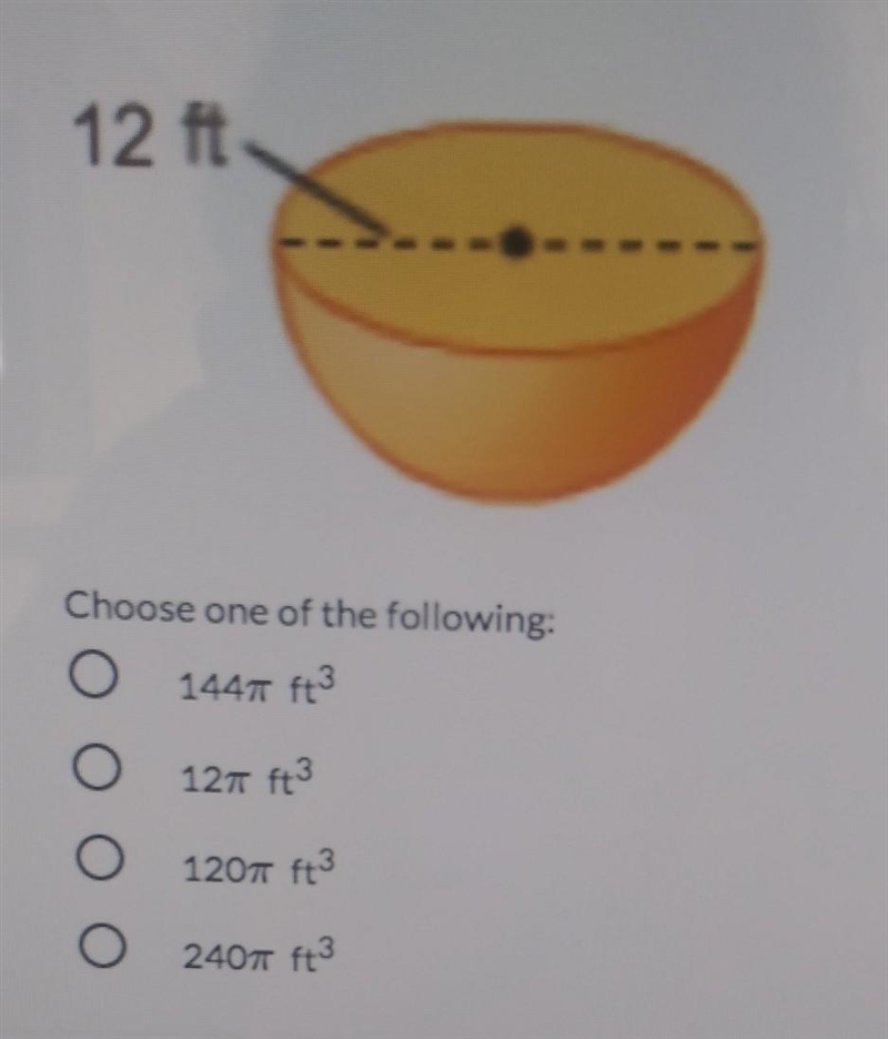 Find the volume of this hemisphere in terms of pi ​-example-1