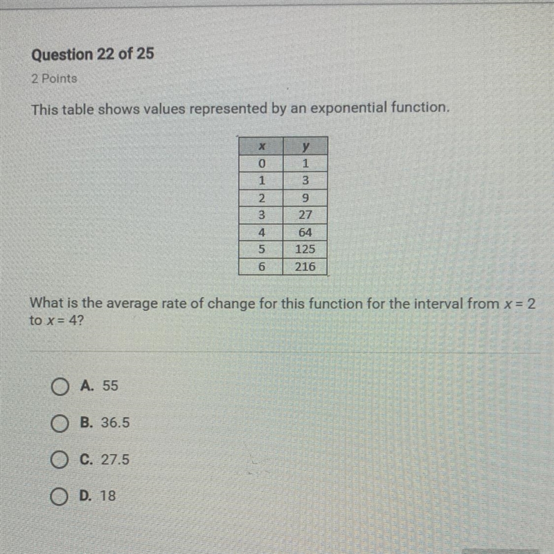 This table shows values represented by an exponential function. What is the average-example-1