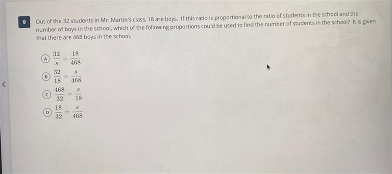 Out of the 32 students in Mr. Martin’s class, 18 are boys. If this ratio is proportional-example-1