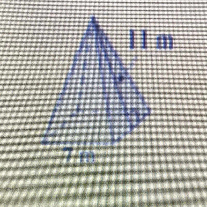 Find the surface area of the square pyramid. 11 m 7 m-example-1