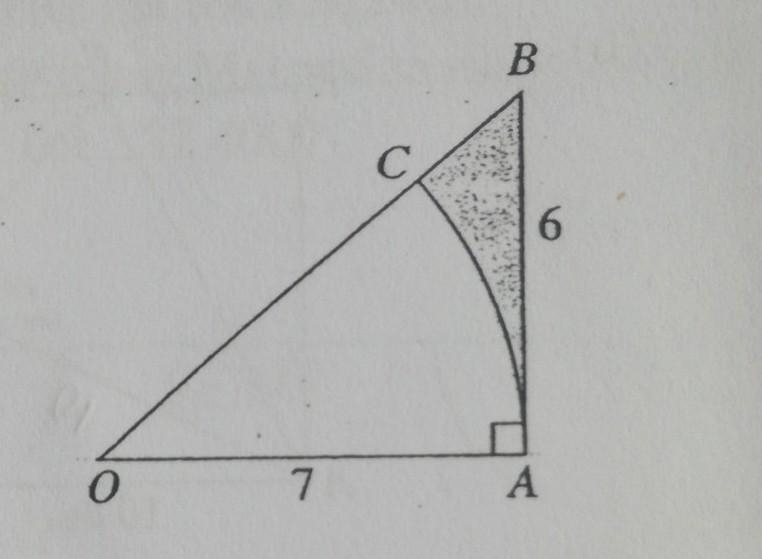 The figure above shows a right-angled triangle OAB. AOC is a minor sector enclosed-example-1