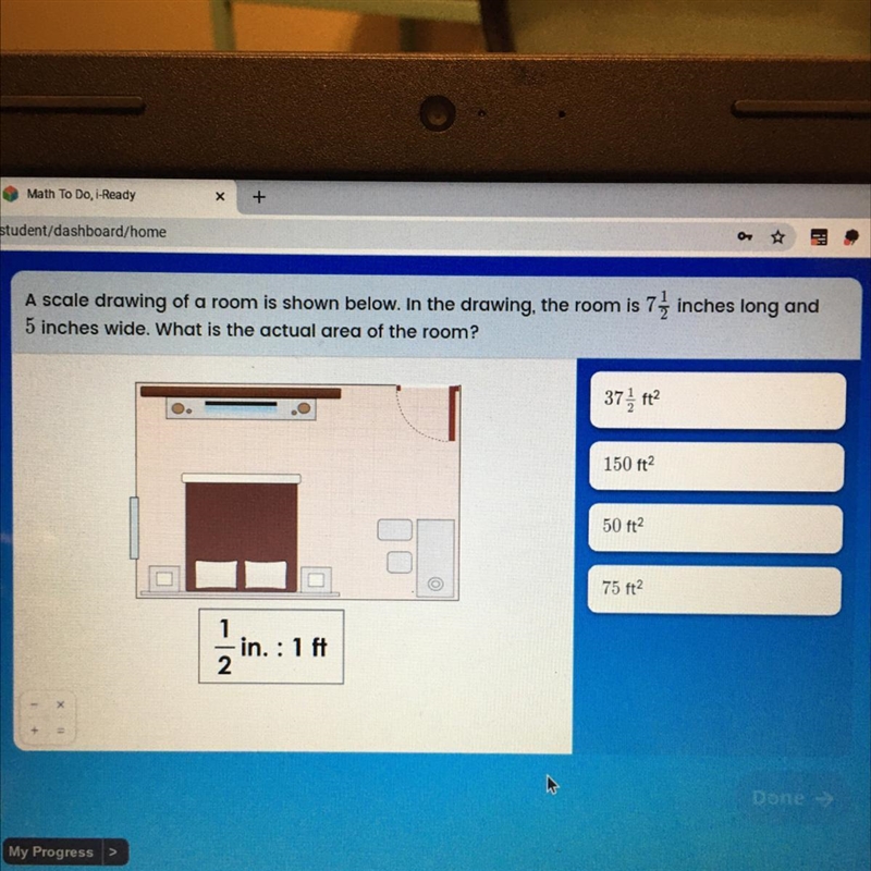 PLEASE help a girl out! :)What is the actual area of the room? 37 ft2? 150 ft2 50 ft-example-1