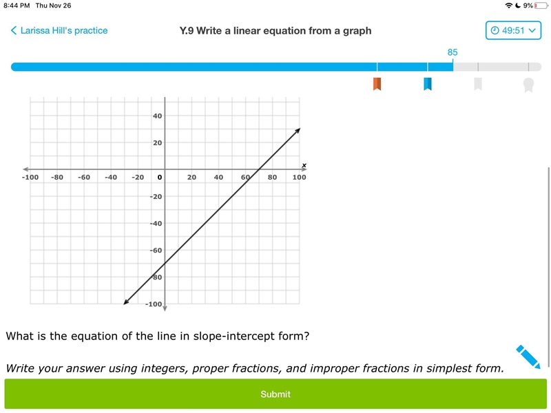 What is the equation of the line in slope intercept form-example-1