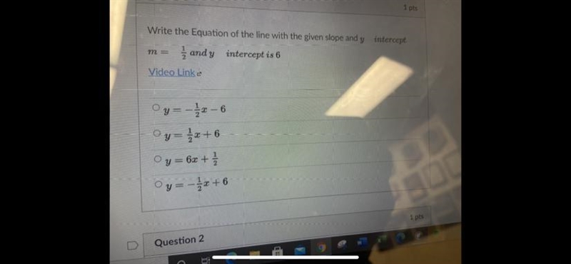 Write the equation of the line with the given slope and y intercept m=1/2 and y intercept-example-1