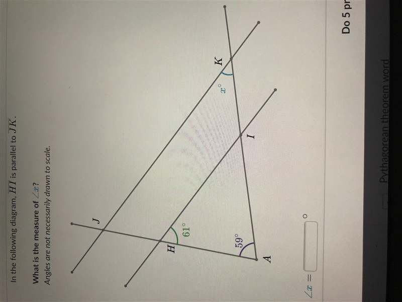 In the following diagram, HI is parallel to JK. What is the measure of x?-example-1