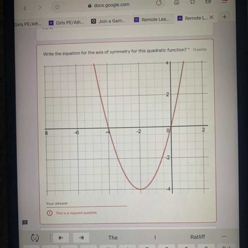 What is the equation for the axis of symmetry for this quadratic function-example-1