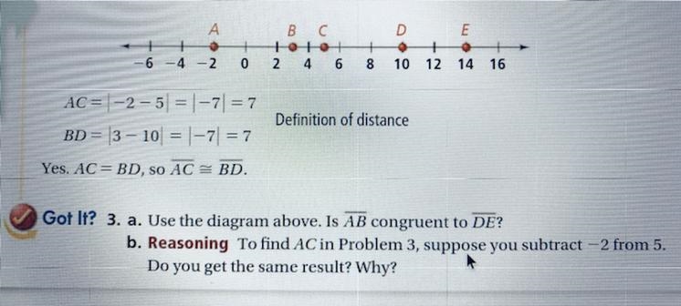 Use the diagram above. Is AB congruent to DE?￼ To find AC in problem 3, suppose you-example-1