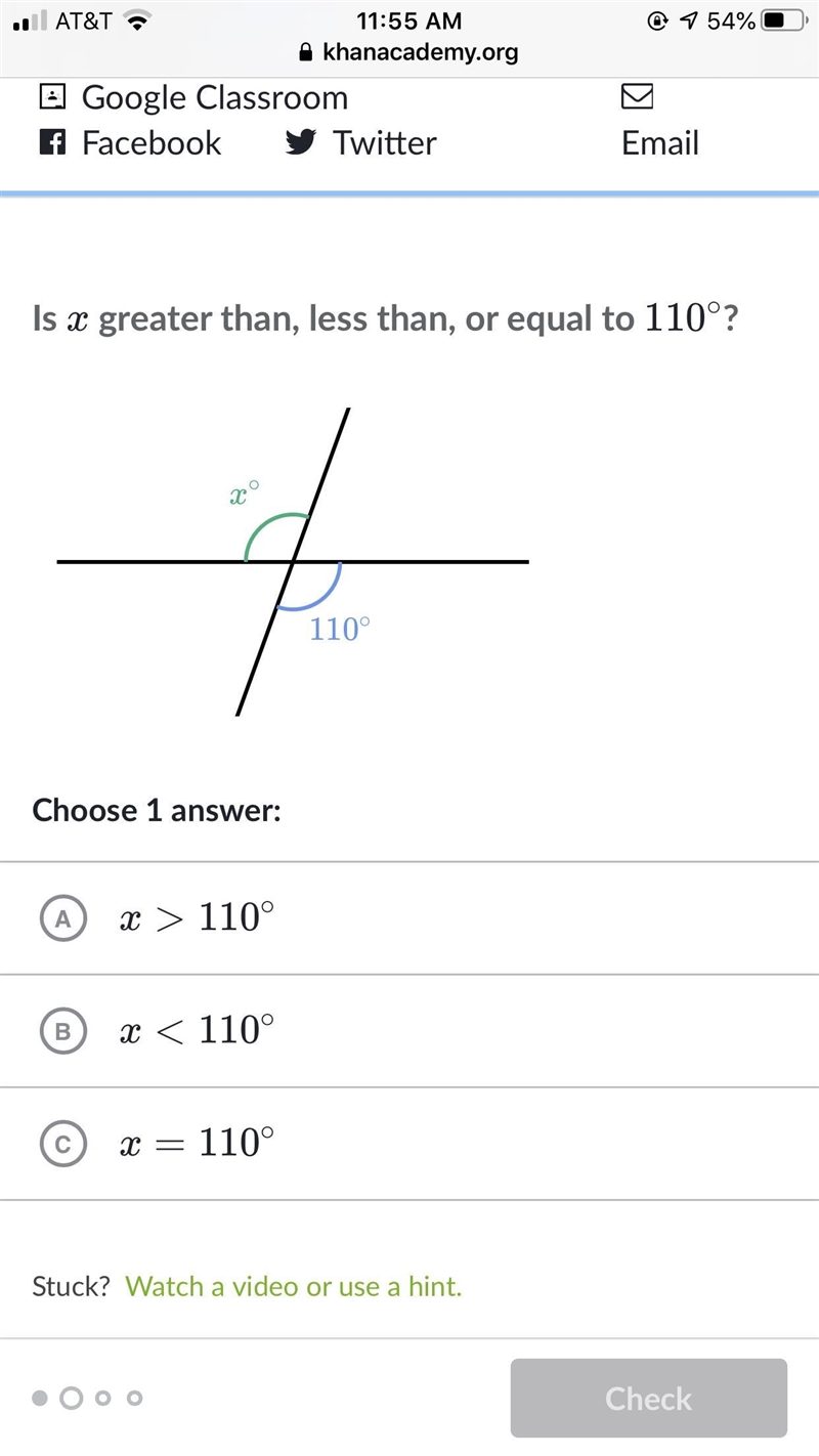 Is x greater , less than , it equal to 110?-example-1