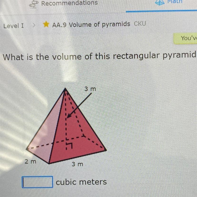 What is the volume of this rectangular pyramid? Please need helppp!!!-example-1