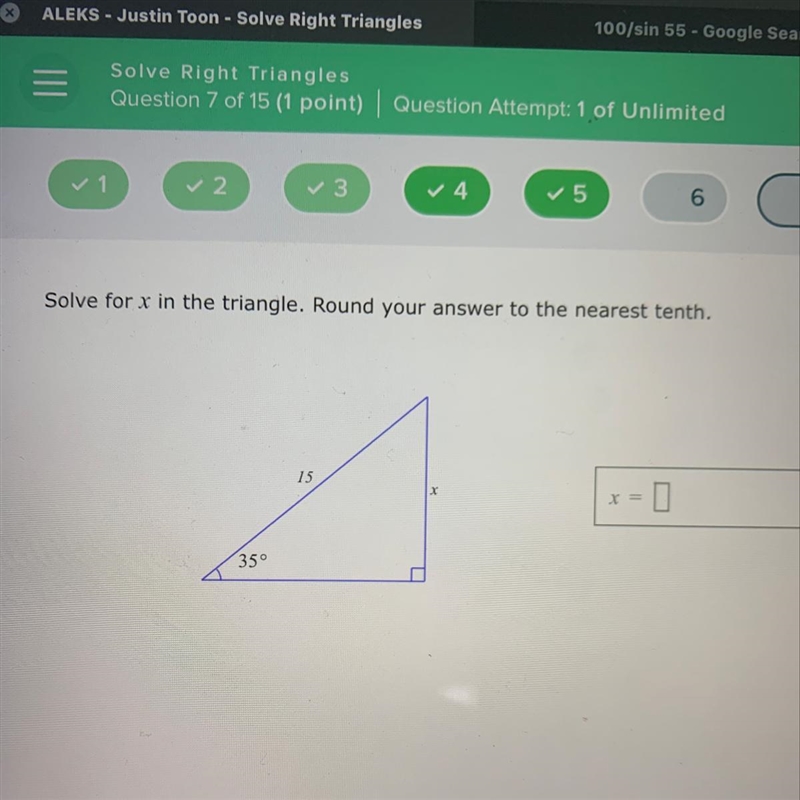 Solve for x in the triangle round your answer to the nearest tenth-example-1