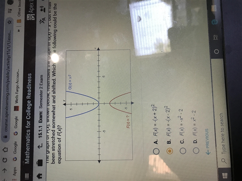 HELPPP!!!!!!! The graph of F(x) shown below resembles the graph of G(x) = x^2 but-example-1