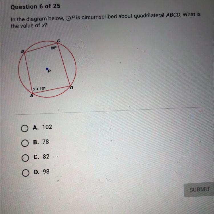 In the diagram below, OPis circumscribed about quadrilateral ABCD. What is the value-example-1